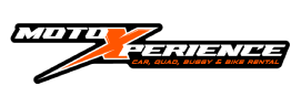 Moto Xperience logo in black and orange with the tagline 'Car, Quads, Bikes Rental'
